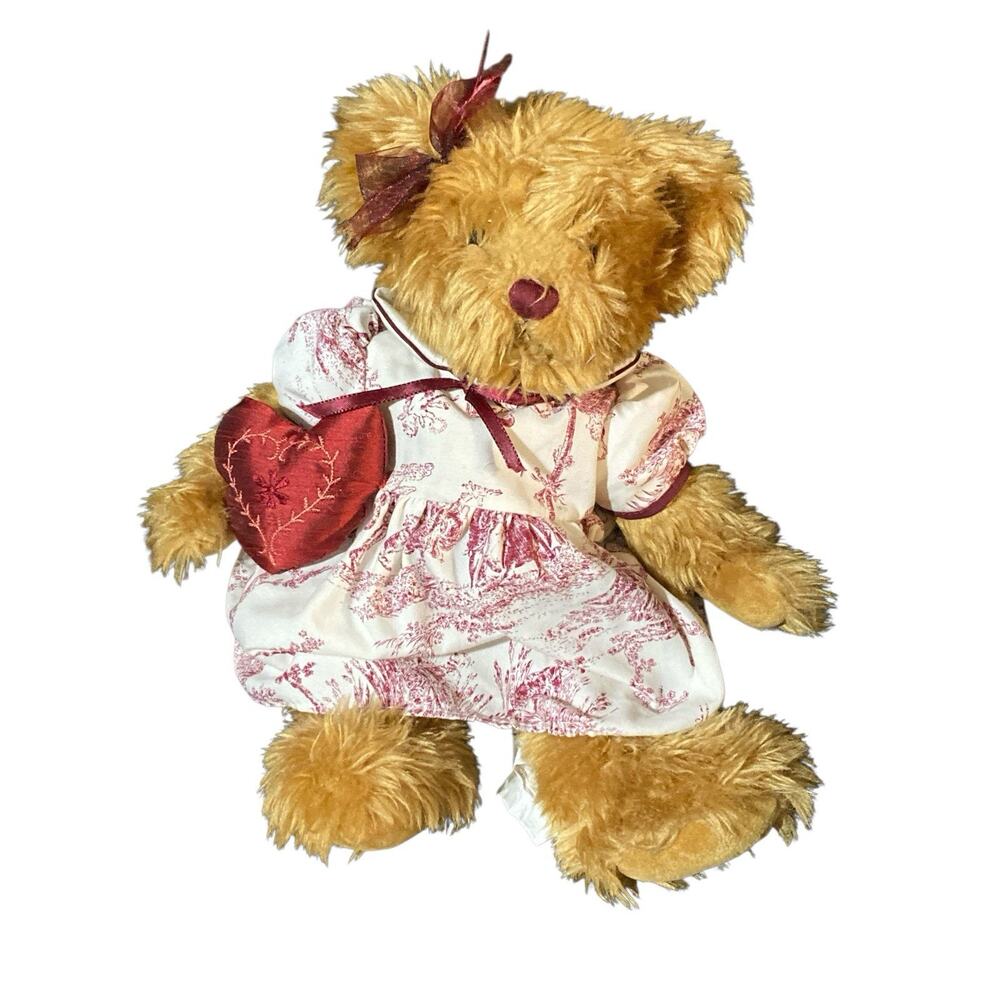 Vintage‎ Marcel Schurman Teddy Bear Burgandy Dress w/ Heart 13" Plush